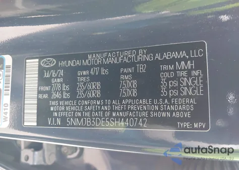 2025 Hyundai Tucson Sel from USA, damaged, VIN 5NMJB3DE5SH440742